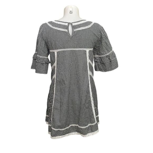 Free People Sunny Day Trapeze Shift Dress Gingham Black Floral Embroidered sz XS - Picture 5 of 9